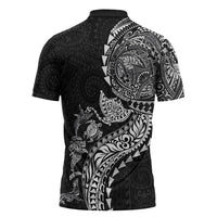 Hawaiian Kakau Tribal Sea Animals Tattoos Zipper Polo Shirt Black Color