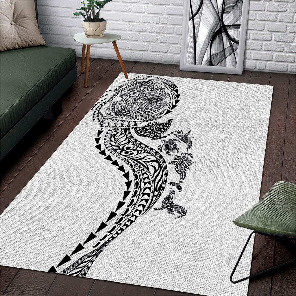 Hawaiian Kakau Tribal Sea Animals Tattoos Area Rug White Color