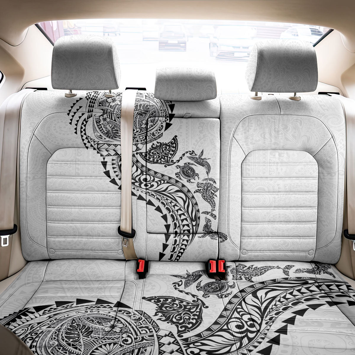 Hawaiian Kakau Tribal Sea Animals Tattoos Back Car Seat Cover White Color