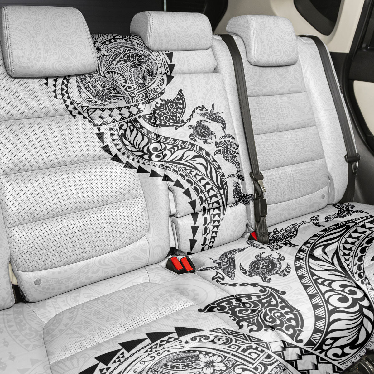 Hawaiian Kakau Tribal Sea Animals Tattoos Back Car Seat Cover White Color