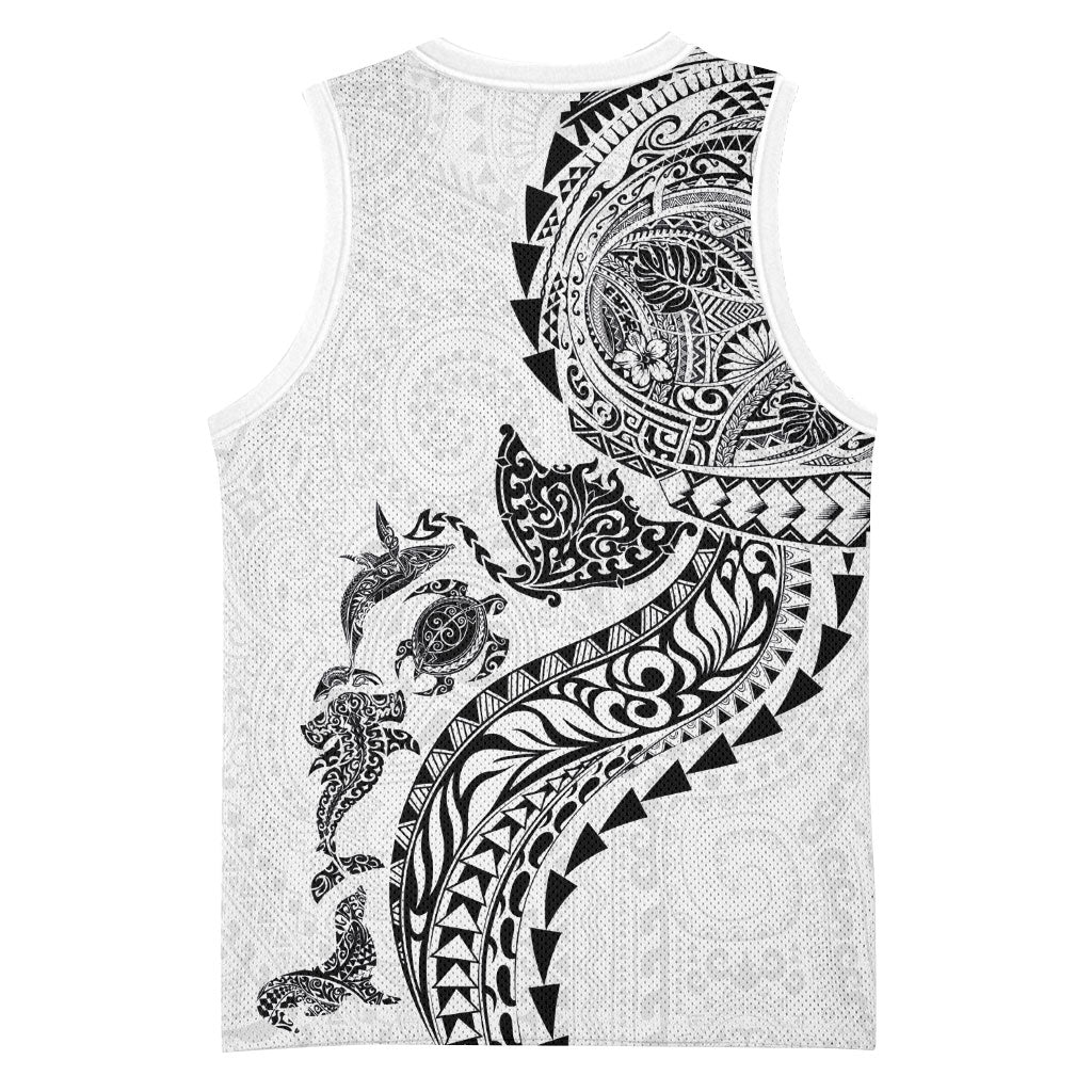 Hawaiian Kakau Tribal Sea Animals Tattoos Basketball Jersey White Color