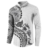 Hawaiian Kakau Tribal Sea Animals Tattoos Button Sweatshirt White Color