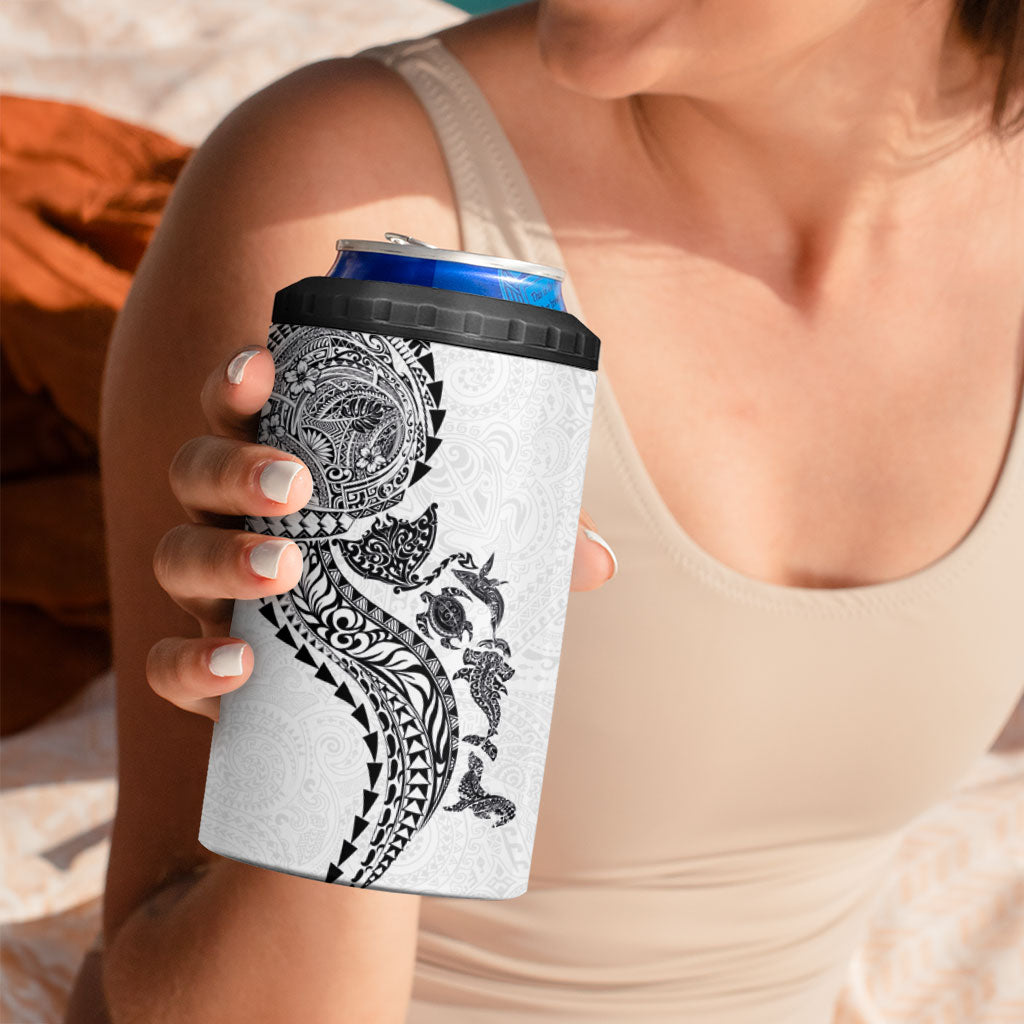Hawaiian Kakau Tribal Sea Animals Tattoos 4 in 1 Can Cooler Tumbler White Color LT03 - Polynesian Pride