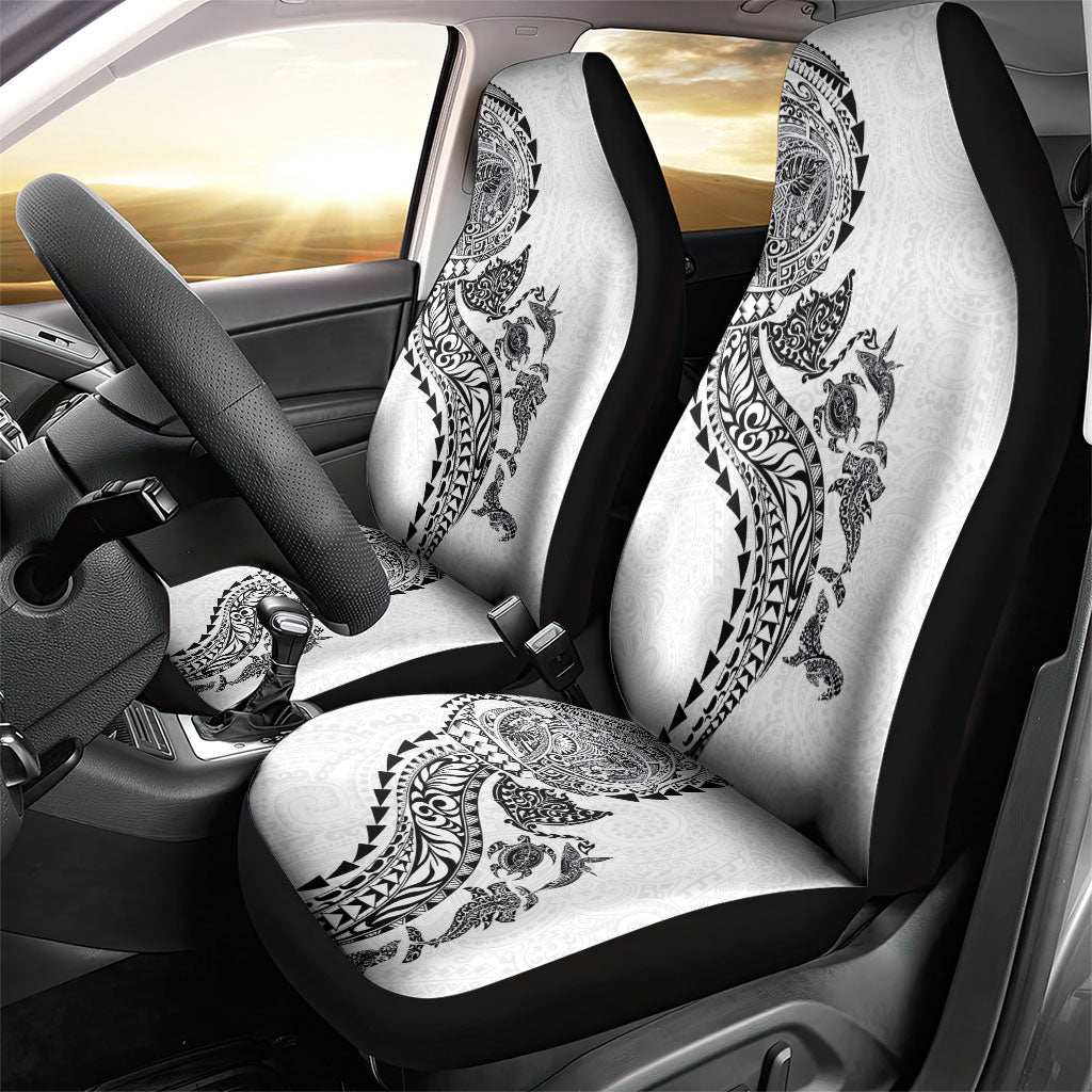 Hawaiian Kakau Tribal Sea Animals Tattoos Car Seat Cover White Color