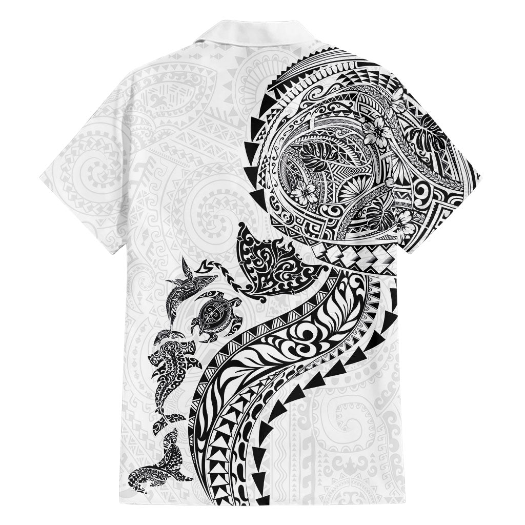 Hawaiian Kakau Tribal Sea Animals Tattoos Hawaiian Shirt White Color