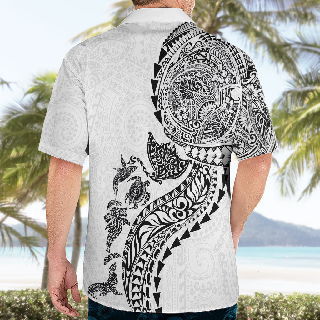 Hawaiian Kakau Tribal Sea Animals Tattoos Hawaiian Shirt White Color