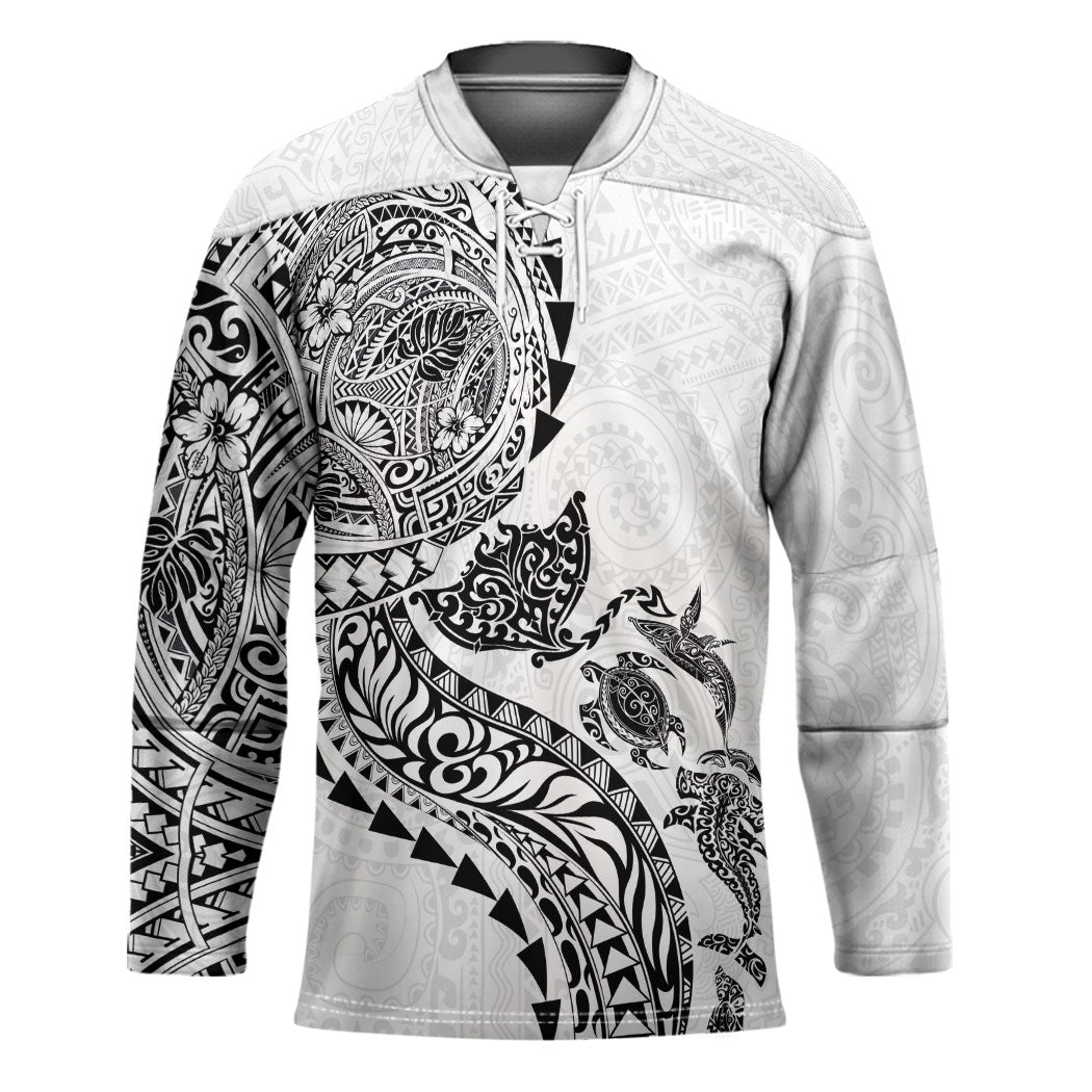 Hawaiian Kakau Tribal Sea Animals Tattoos Hockey Jersey White Color