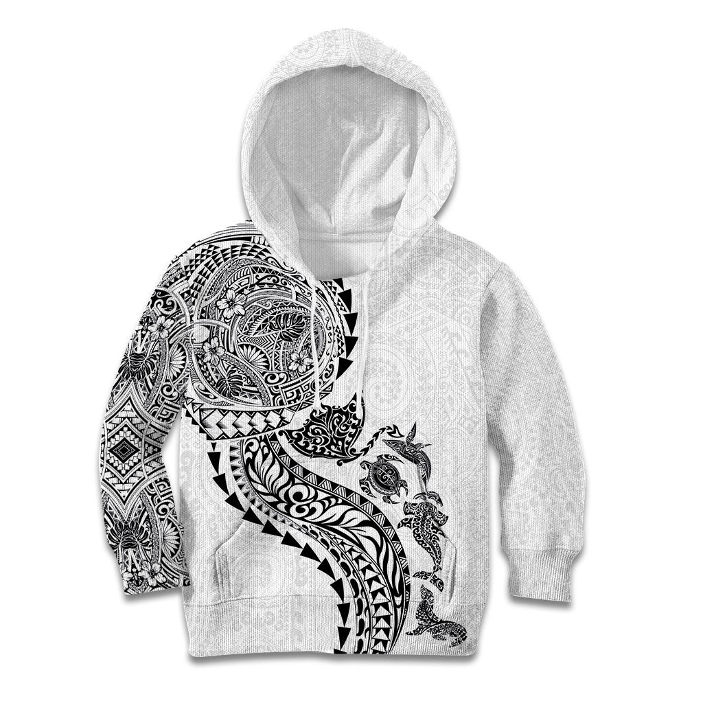 Hawaiian Kakau Tribal Sea Animals Tattoos Kid Hoodie White Color