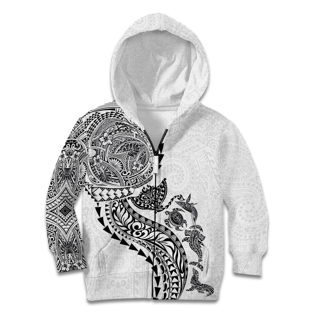 Hawaiian Kakau Tribal Sea Animals Tattoos Kid Hoodie White Color