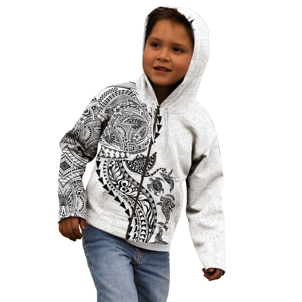 Hawaiian Kakau Tribal Sea Animals Tattoos Kid Hoodie White Color