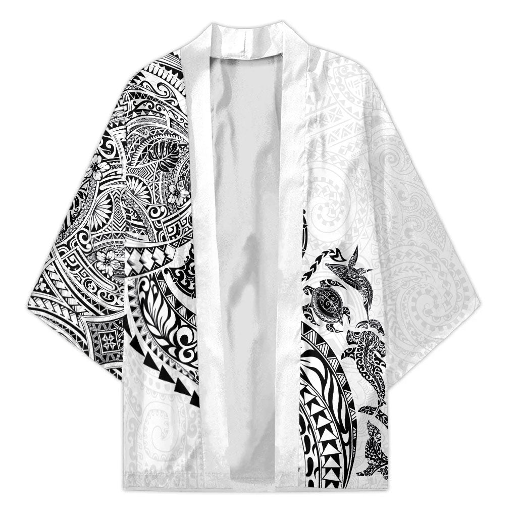Hawaiian Kakau Tribal Sea Animals Tattoos Kimono White Color