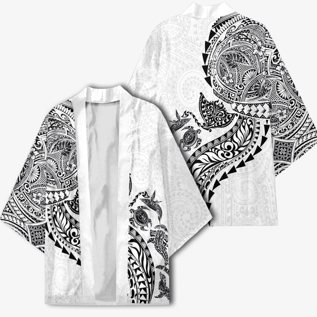 Hawaiian Kakau Tribal Sea Animals Tattoos Kimono White Color