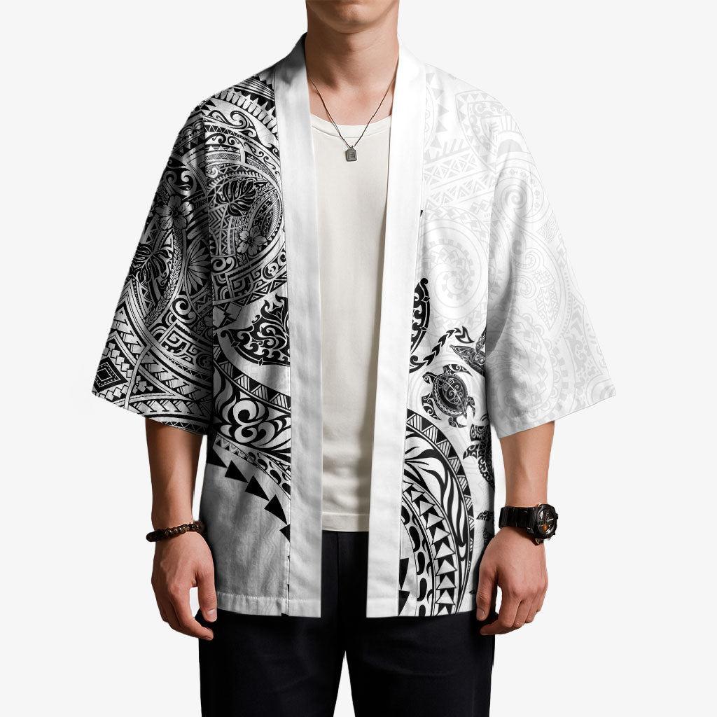 Hawaiian Kakau Tribal Sea Animals Tattoos Kimono White Color
