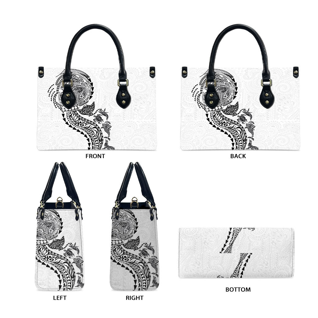 Hawaiian Kakau Tribal Sea Animals Tattoos Leather Bag White Color