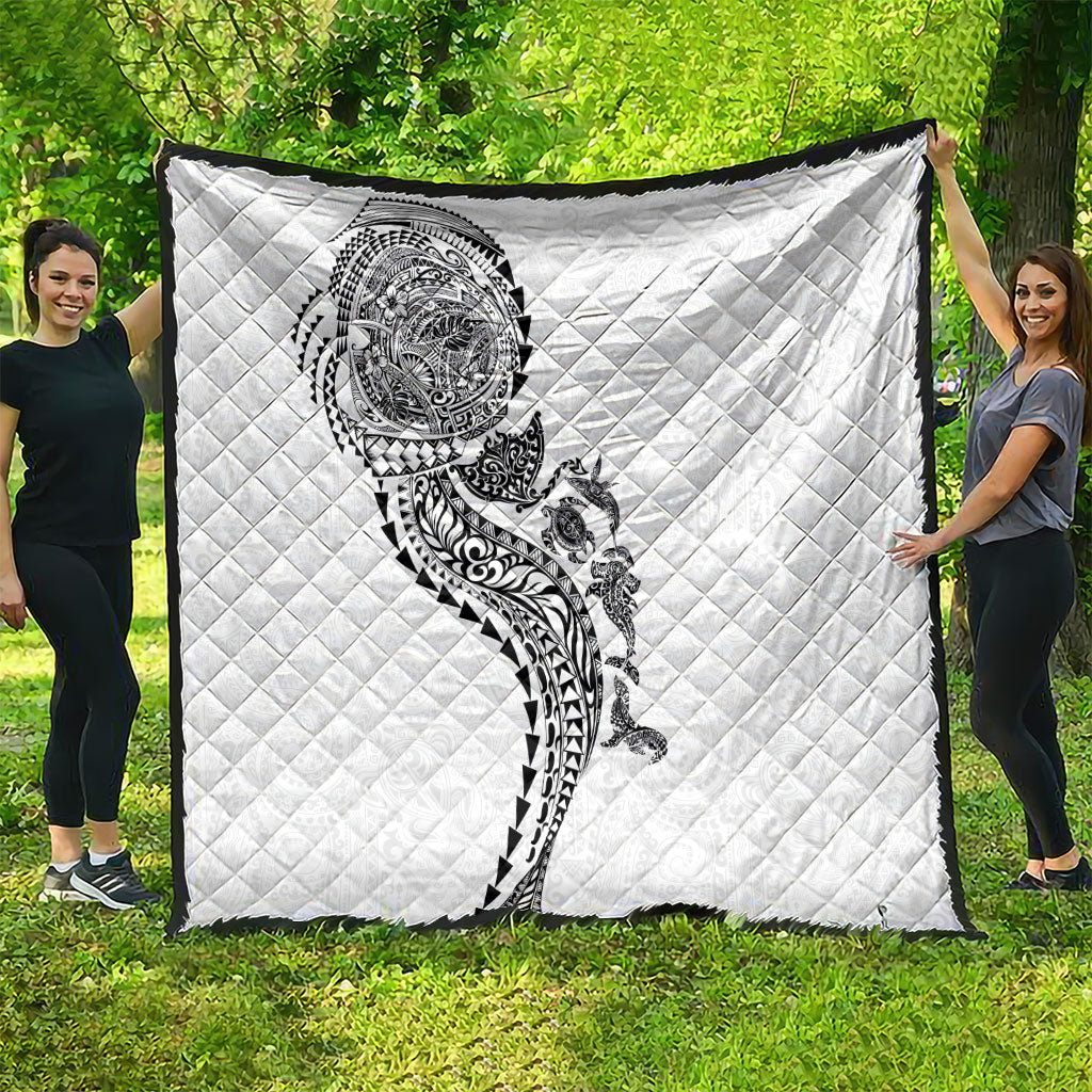 Hawaiian Kakau Tribal Sea Animals Tattoos Quilt White Color