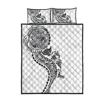 Hawaiian Kakau Tribal Sea Animals Tattoos Quilt Bed Set White Color
