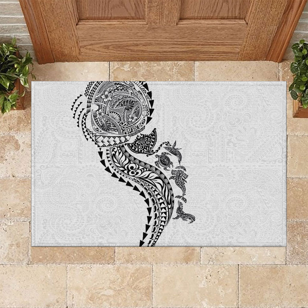 Hawaiian Kakau Tribal Sea Animals Tattoos Rubber Doormat White Color