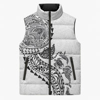 Hawaiian Kakau Tribal Sea Animals Tattoos Sleeveless Puffer Jacket White Color LT03 Unisex White - Polynesian Pride