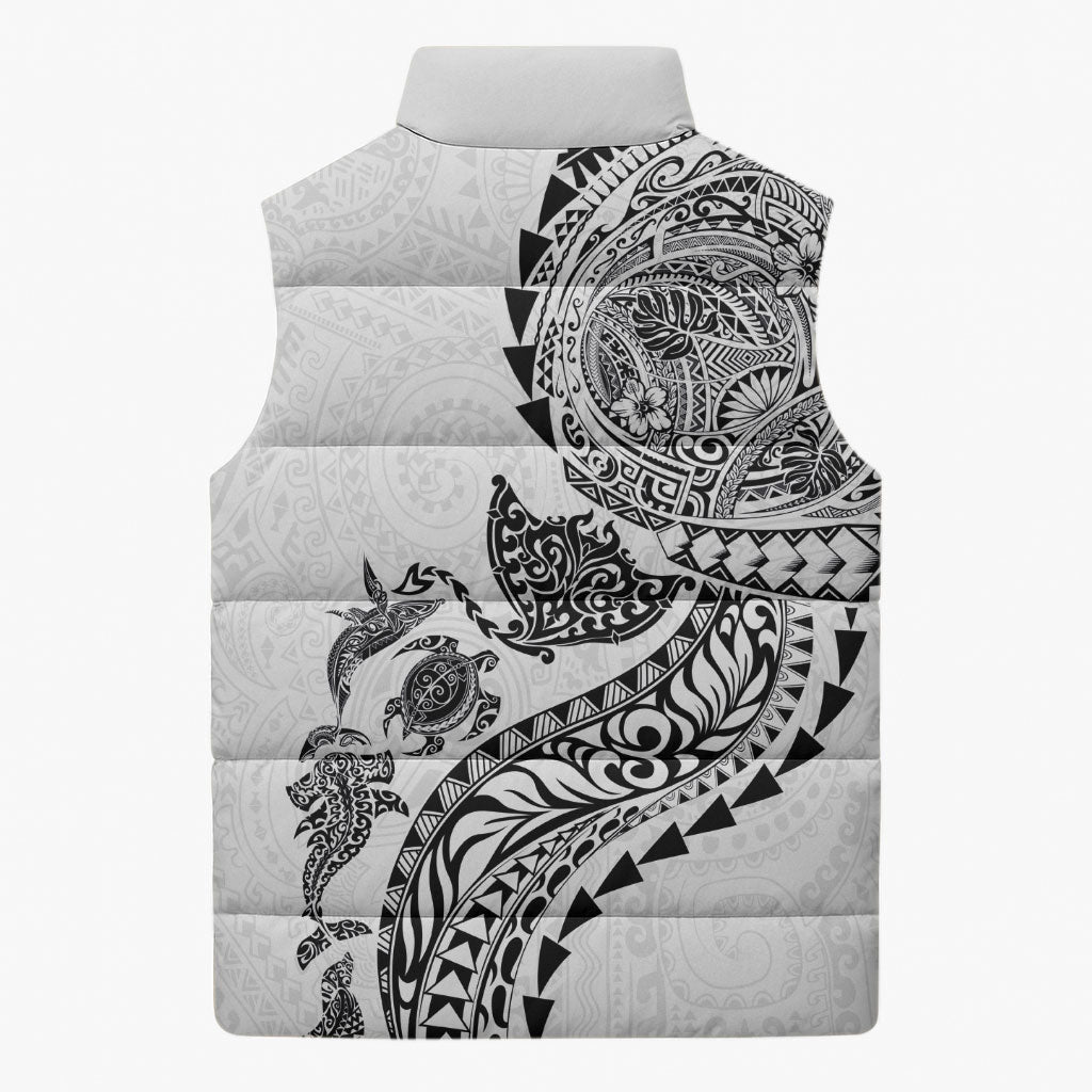 Hawaiian Kakau Tribal Sea Animals Tattoos Sleeveless Puffer Jacket White Color LT03 - Polynesian Pride