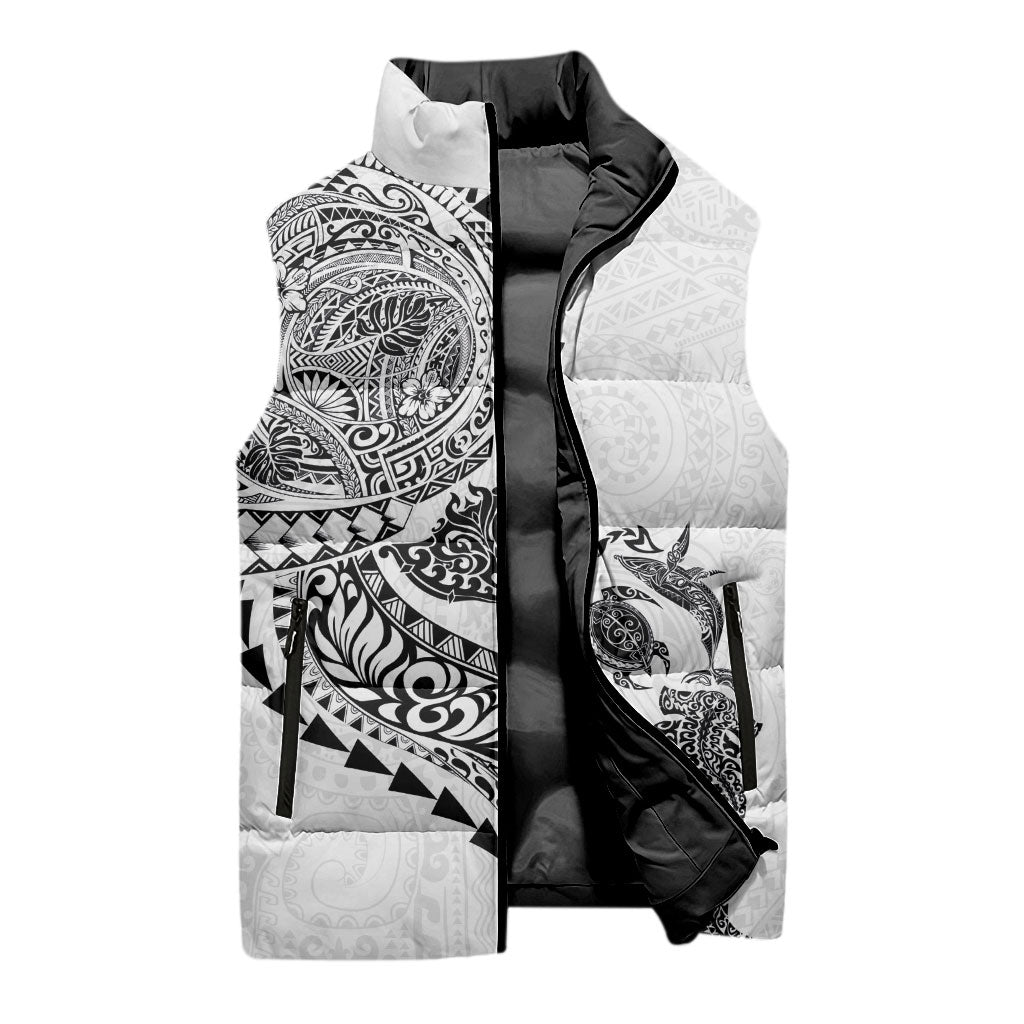 Hawaiian Kakau Tribal Sea Animals Tattoos Sleeveless Puffer Jacket White Color LT03 - Polynesian Pride