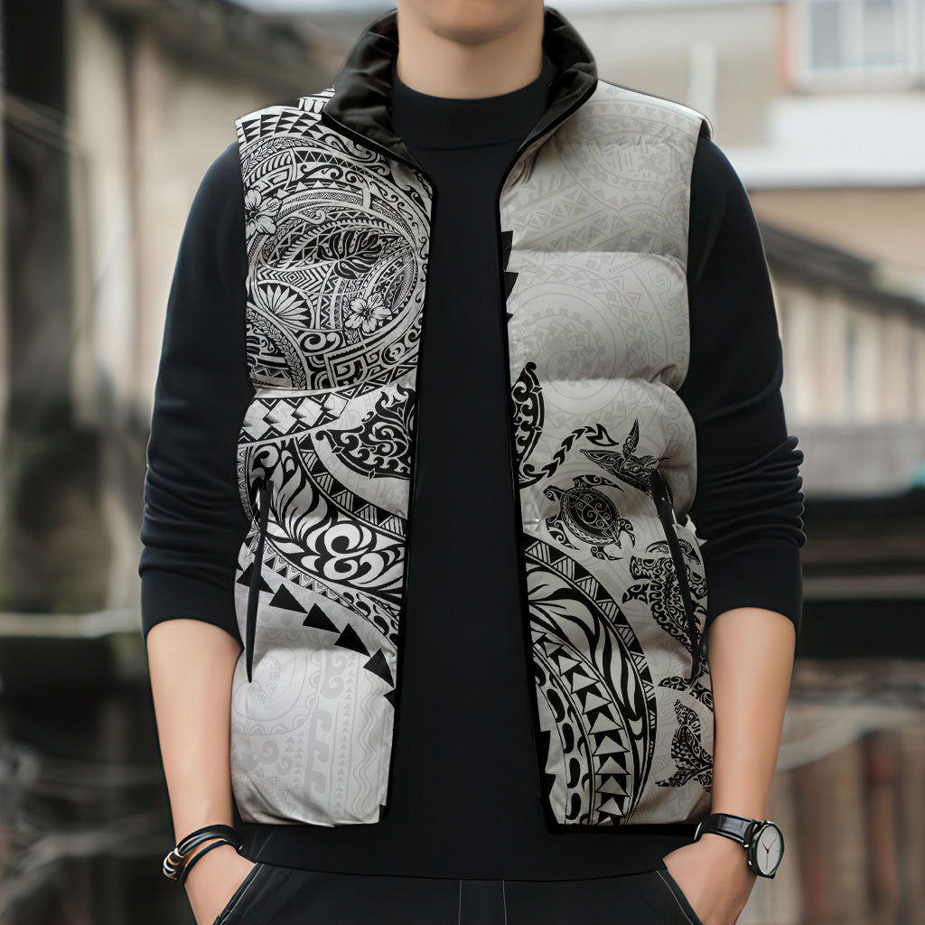 Hawaiian Kakau Tribal Sea Animals Tattoos Sleeveless Puffer Jacket White Color LT03 - Polynesian Pride