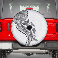 Hawaiian Kakau Tribal Sea Animals Tattoos Spare Tire Cover White Color