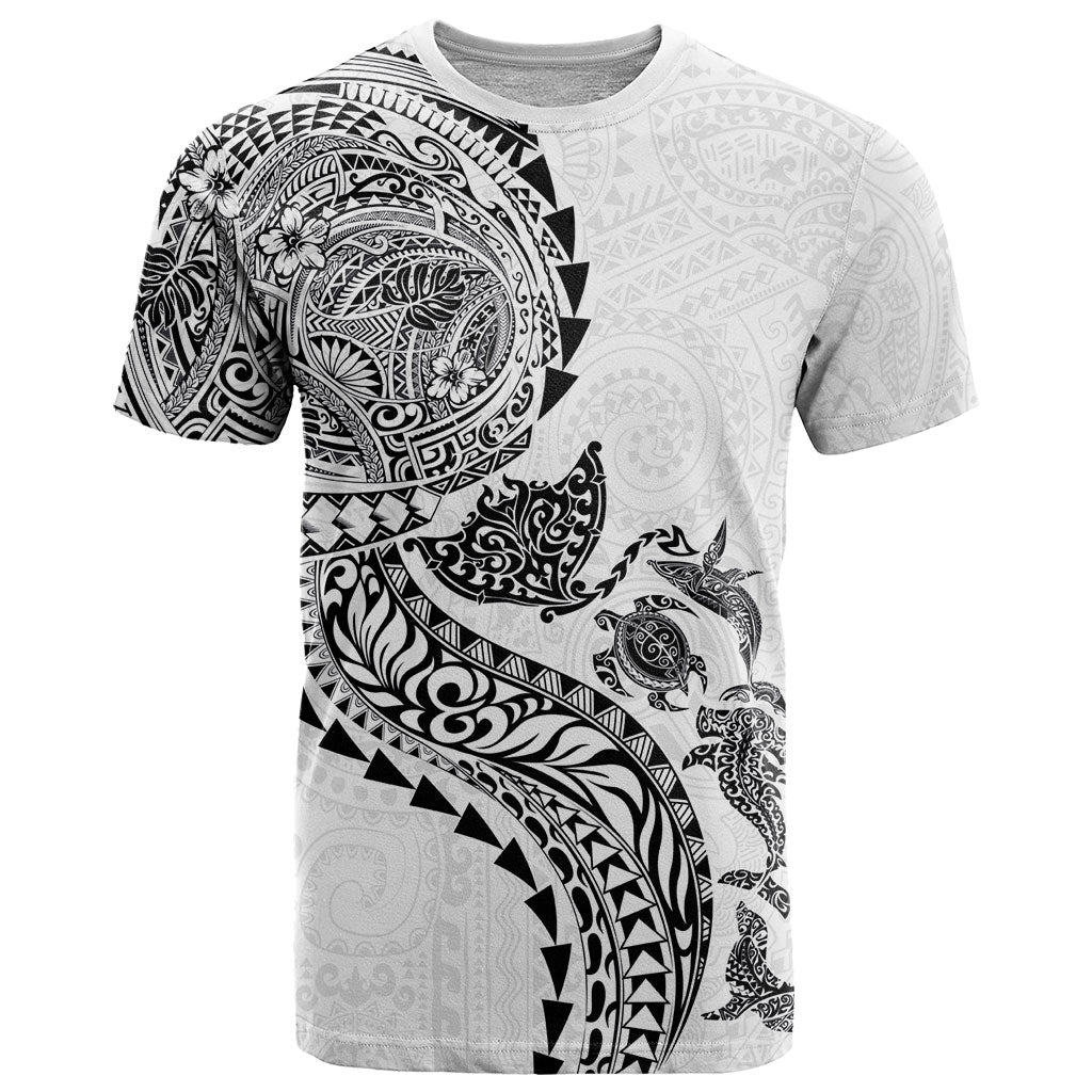 Hawaiian Kakau Tribal Sea Animals Tattoos T Shirt White Color