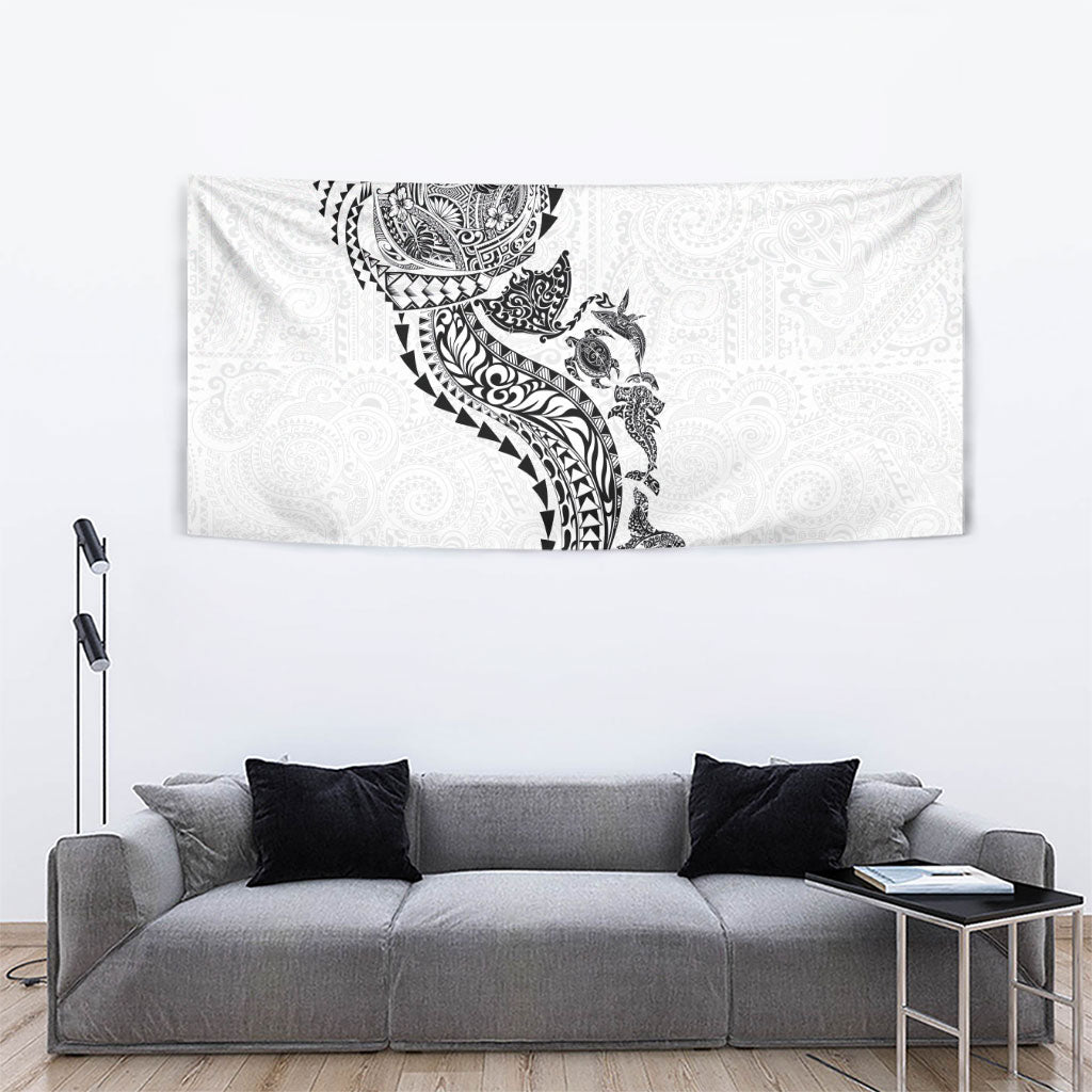 Hawaiian Kakau Tribal Sea Animals Tattoos Tapestry White Color