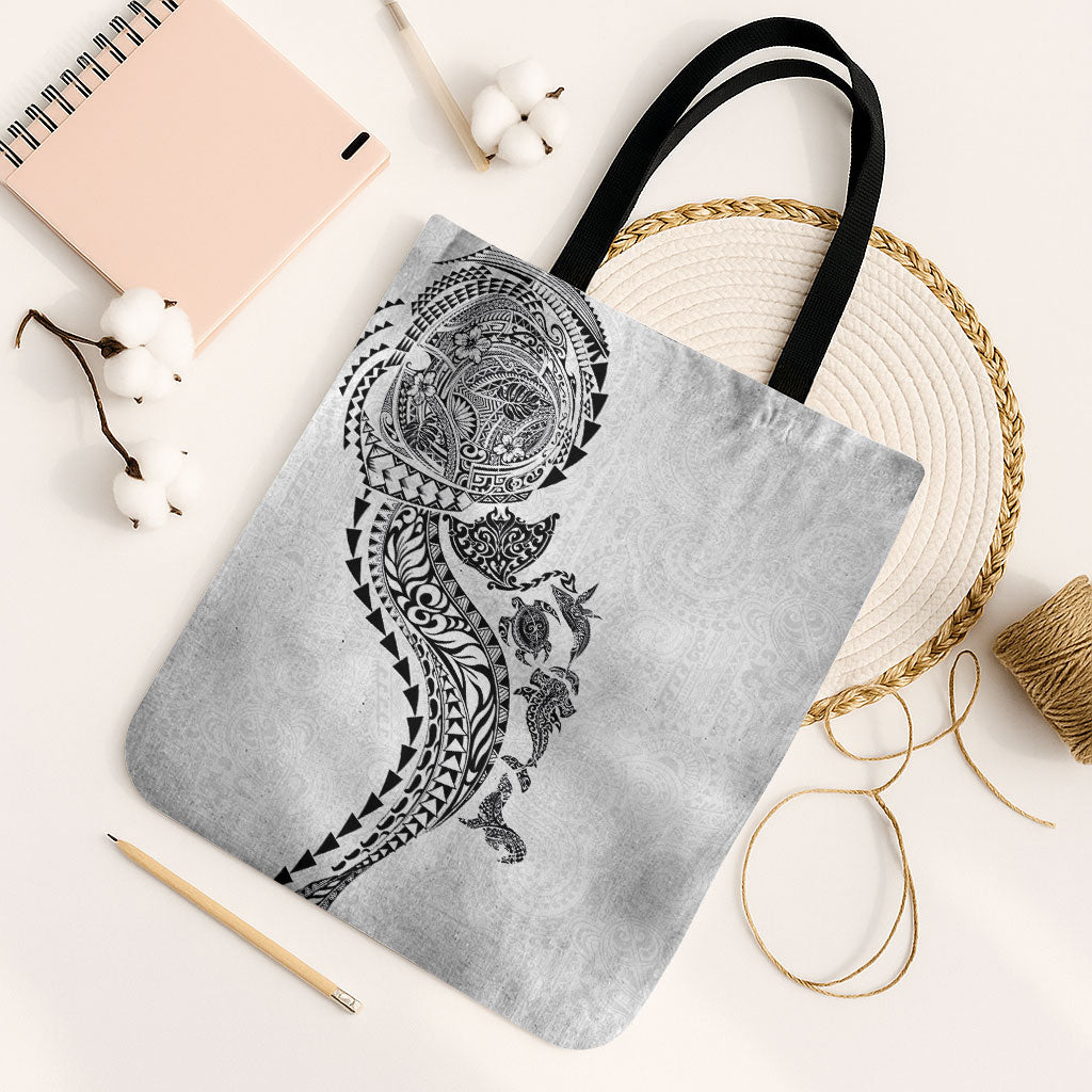 Hawaiian Kakau Tribal Sea Animals Tattoos Tote Bag White Color