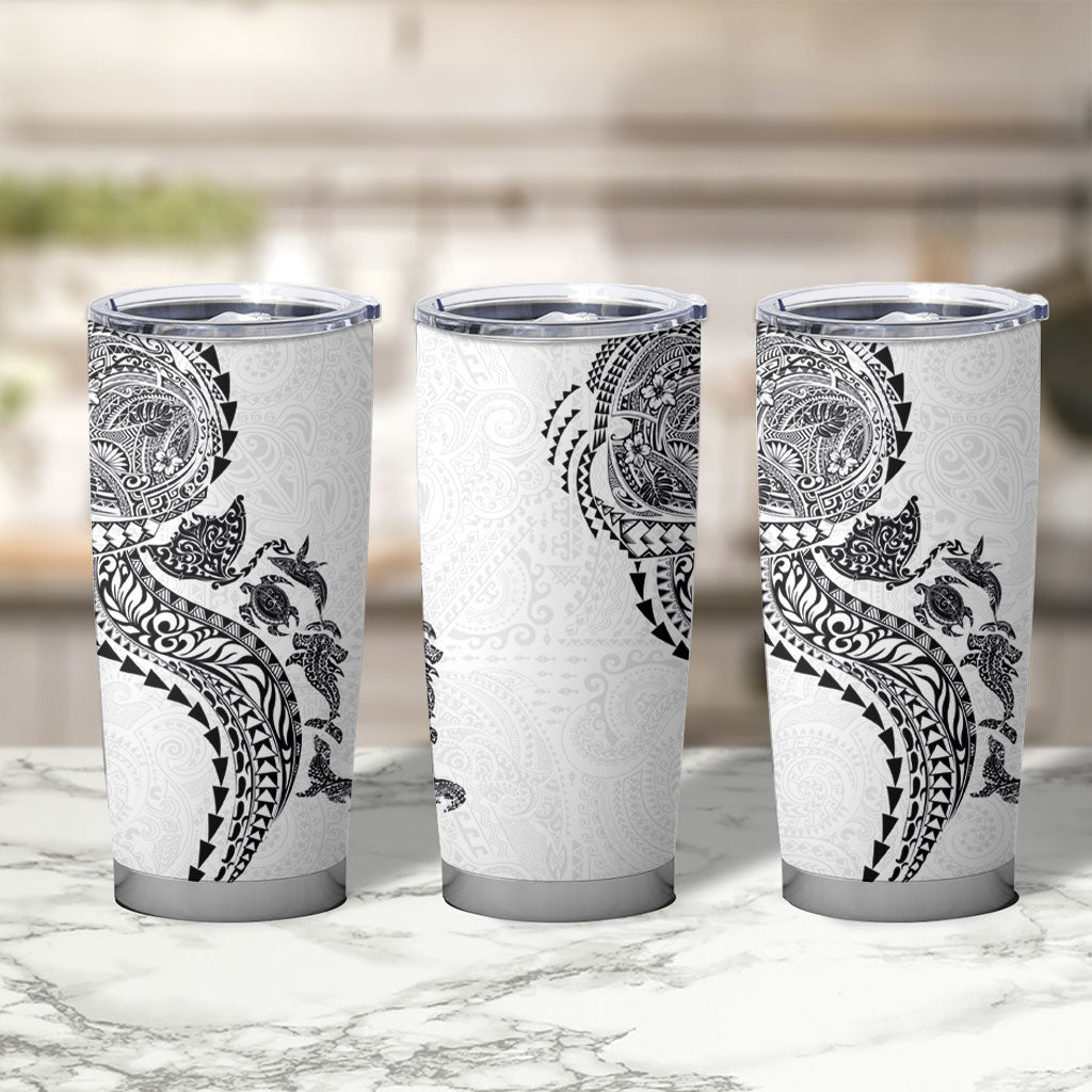Hawaiian Kakau Tribal Sea Animals Tattoos Tumbler Cup White Color