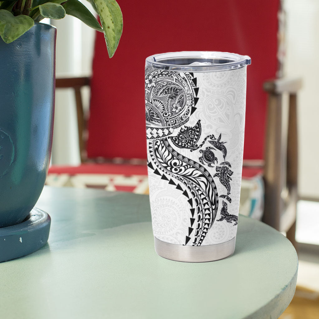 Hawaiian Kakau Tribal Sea Animals Tattoos Tumbler Cup White Color