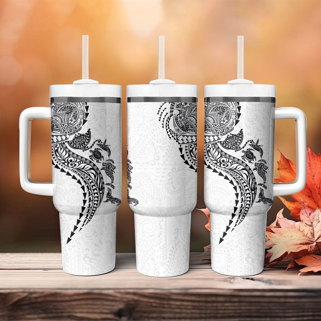 Hawaiian Kakau Tribal Sea Animals Tattoos Tumbler With Handle White Color
