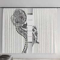 Hawaiian Kakau Tribal Sea Animals Tattoos Window Curtain White Color