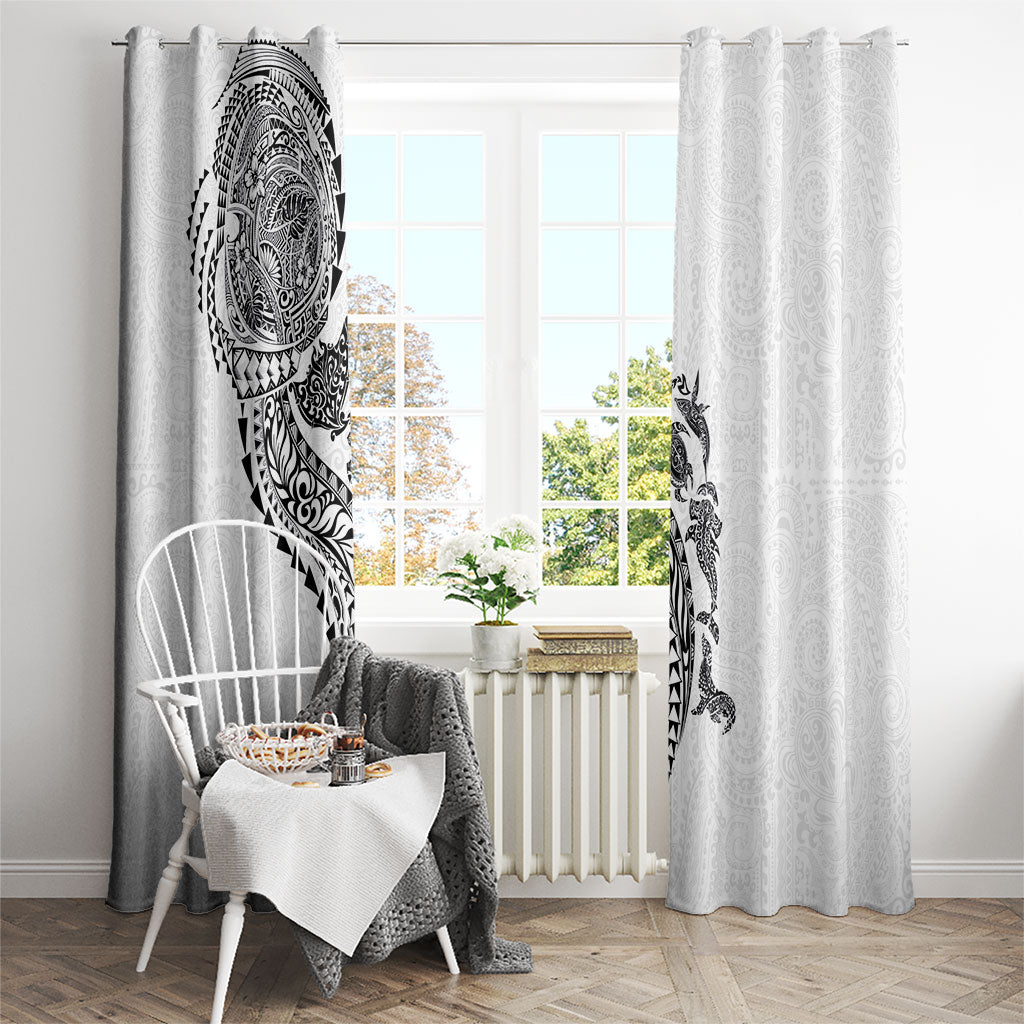 Hawaiian Kakau Tribal Sea Animals Tattoos Window Curtain White Color
