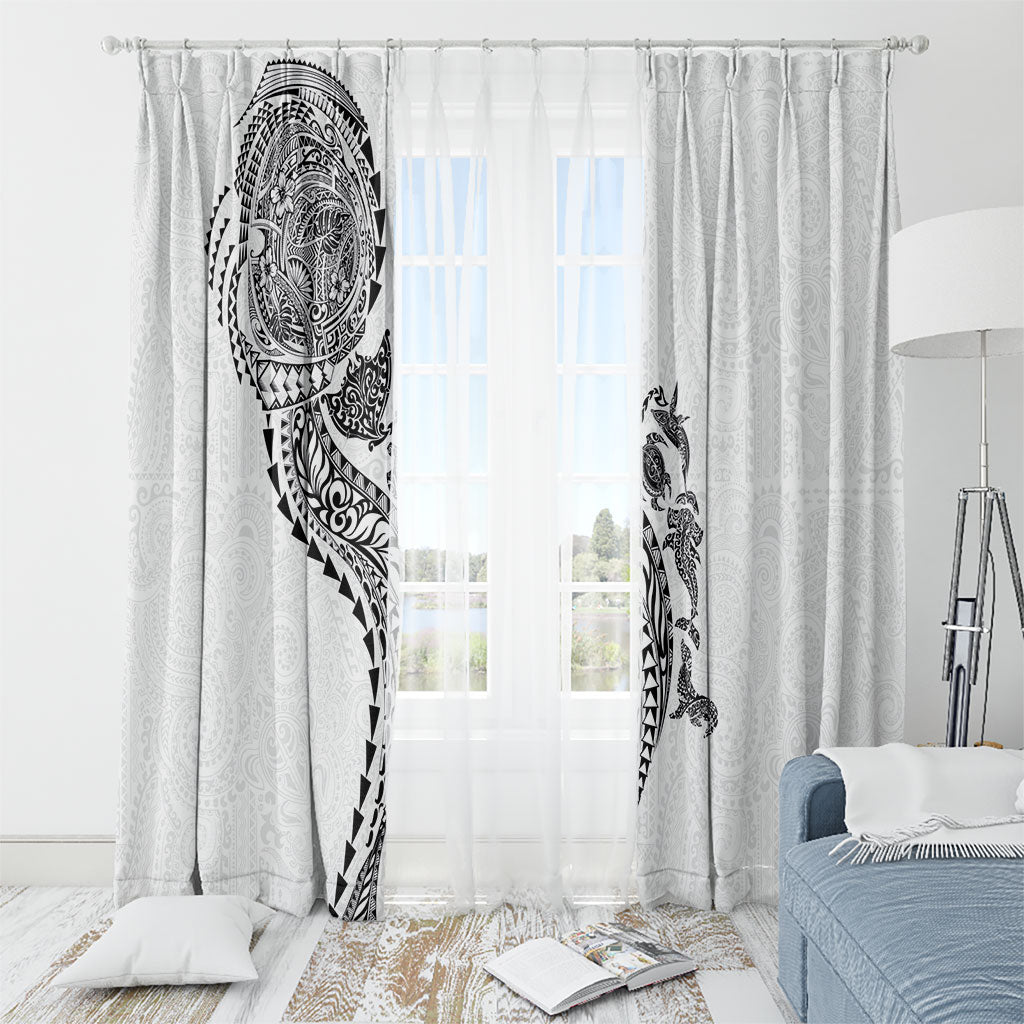 Hawaiian Kakau Tribal Sea Animals Tattoos Window Curtain White Color