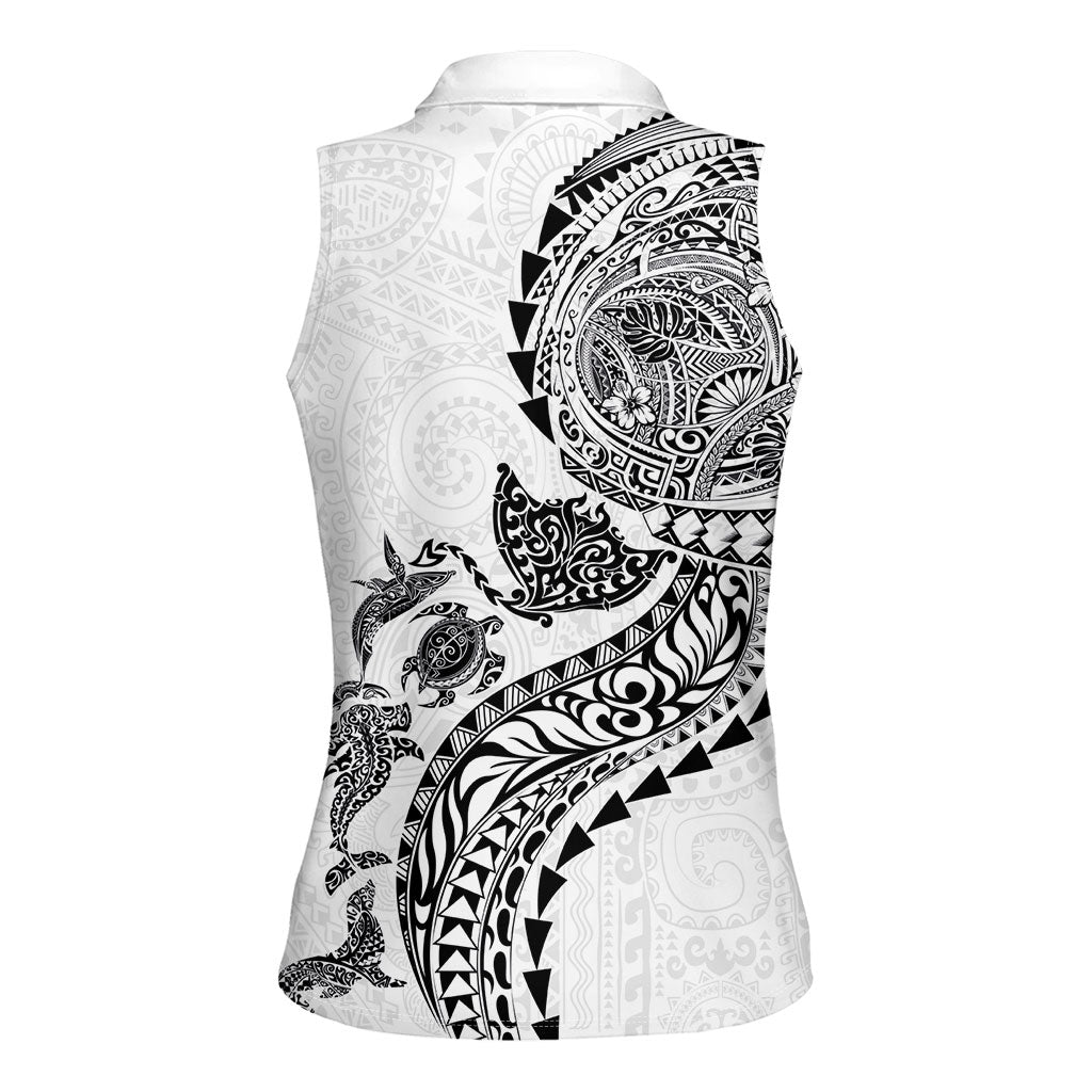 Hawaiian Kakau Tribal Sea Animals Tattoos Women Sleeveless Polo Shirt White Color LT03 - Polynesian Pride