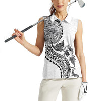 Hawaiian Kakau Tribal Sea Animals Tattoos Women Sleeveless Polo Shirt White Color LT03 - Polynesian Pride