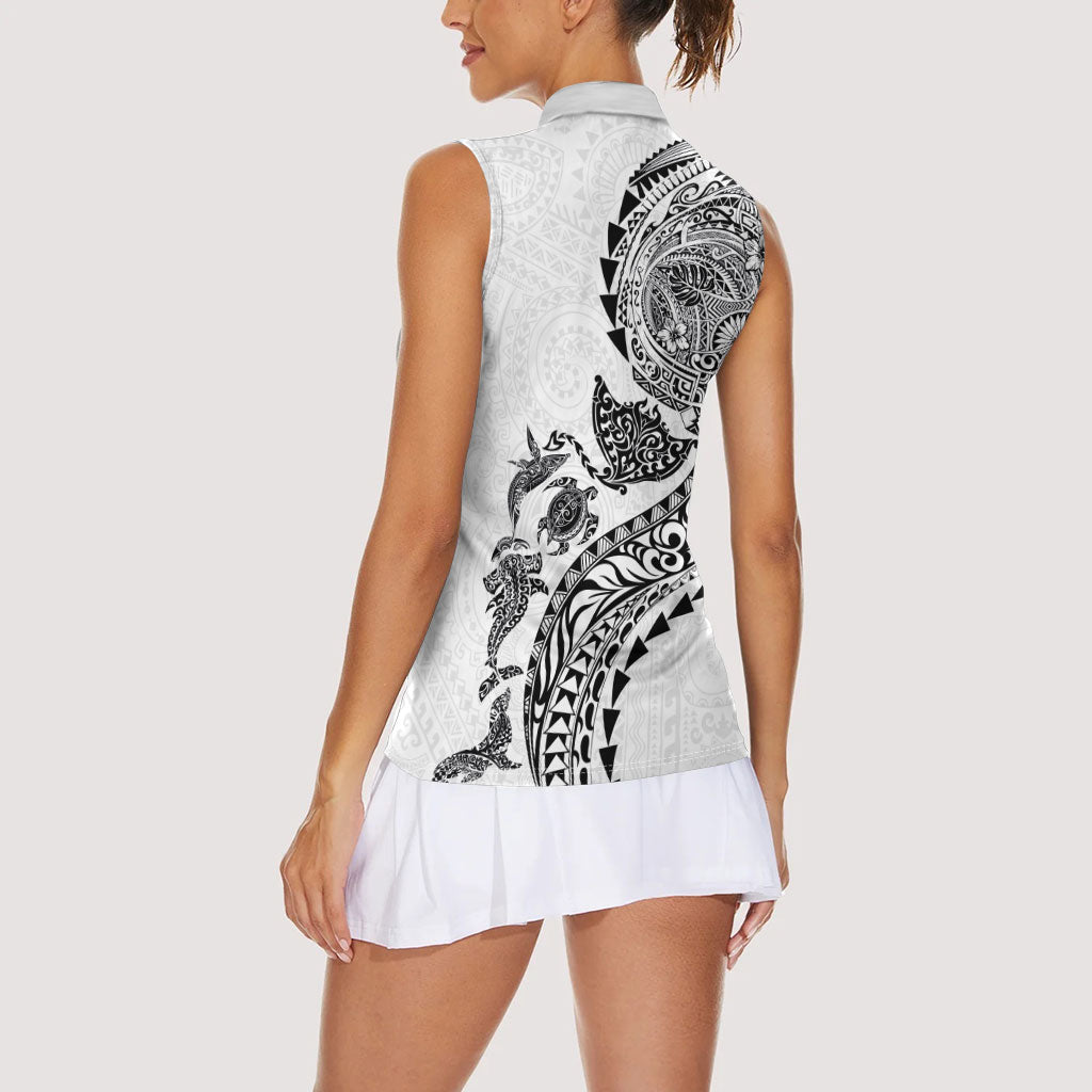 Hawaiian Kakau Tribal Sea Animals Tattoos Women Sleeveless Polo Shirt White Color LT03 - Polynesian Pride