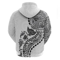 Hawaiian Kakau Tribal Sea Animals Tattoos Zip Hoodie White Color