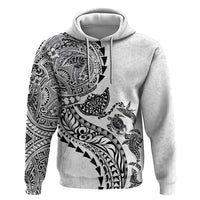Hawaiian Kakau Tribal Sea Animals Tattoos Zip Hoodie White Color