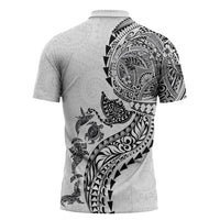 Hawaiian Kakau Tribal Sea Animals Tattoos Zipper Polo Shirt White Color LT03 - Polynesian Pride
