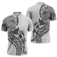 Hawaiian Kakau Tribal Sea Animals Tattoos Zipper Polo Shirt White Color LT03 - Polynesian Pride