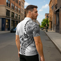 Hawaiian Kakau Tribal Sea Animals Tattoos Zipper Polo Shirt White Color LT03 - Polynesian Pride