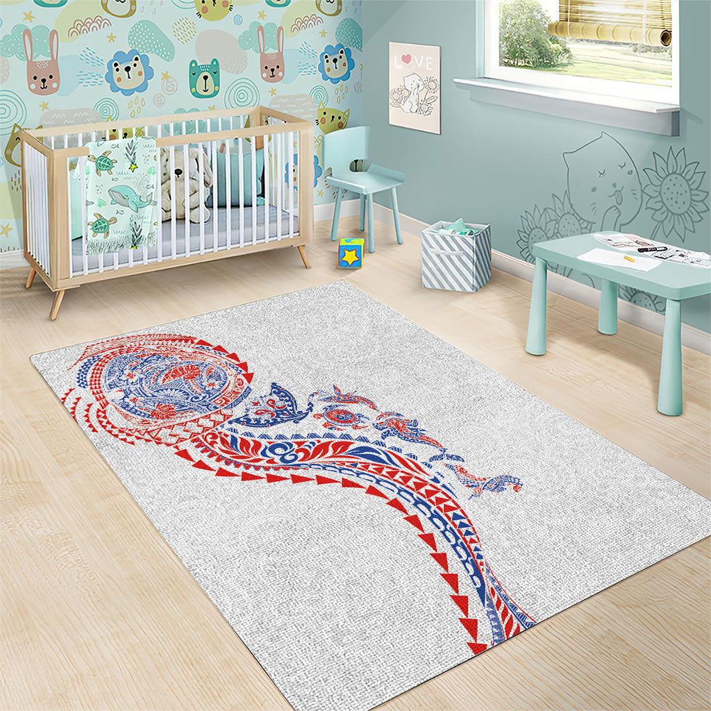 Hawaiian Kakau Tribal Sea Animals Tattoos Area Rug Hawaii Flag Color Inspired