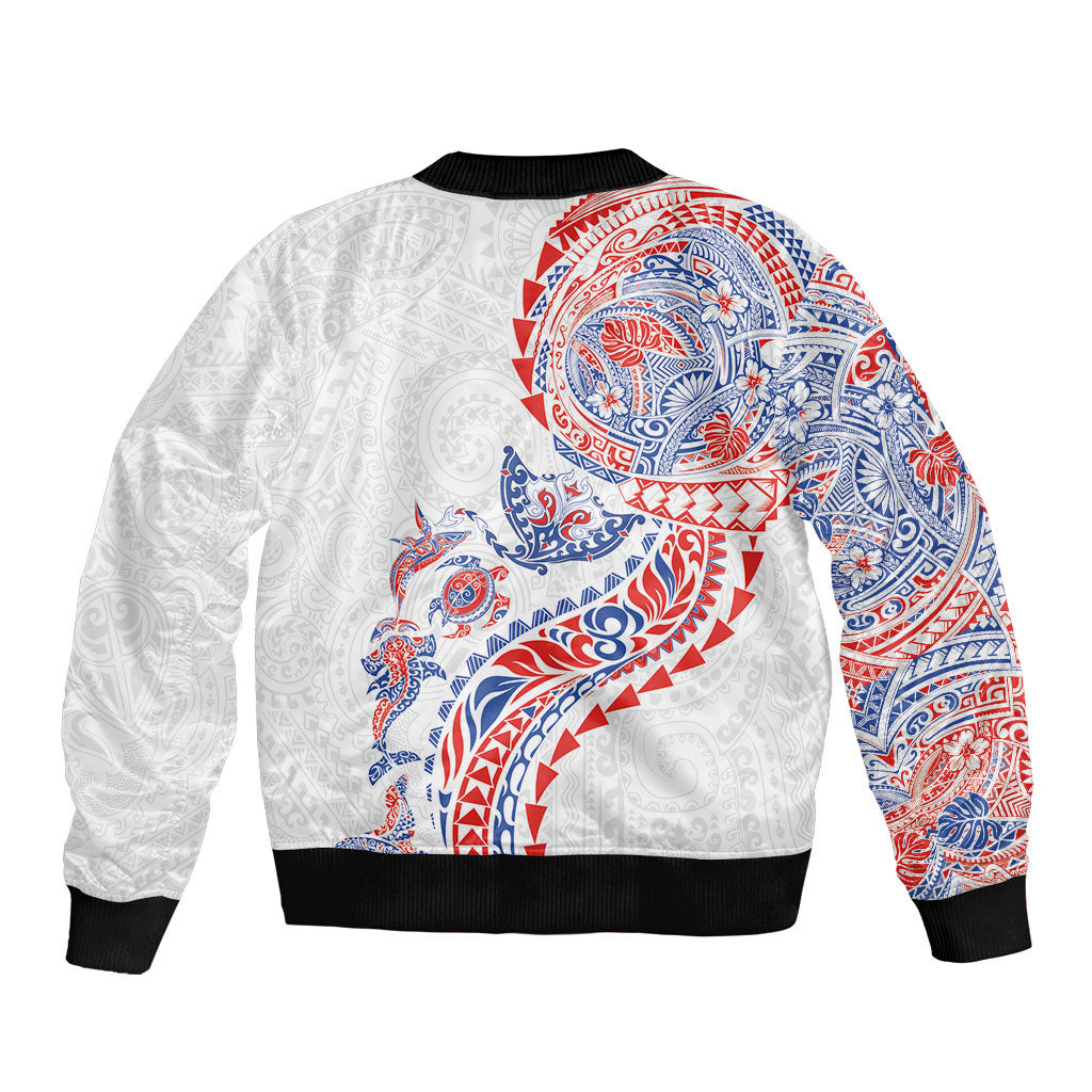 Hawaiian Kakau Tribal Sea Animals Tattoos Bomber Jacket Hawaii Flag Color Inspired