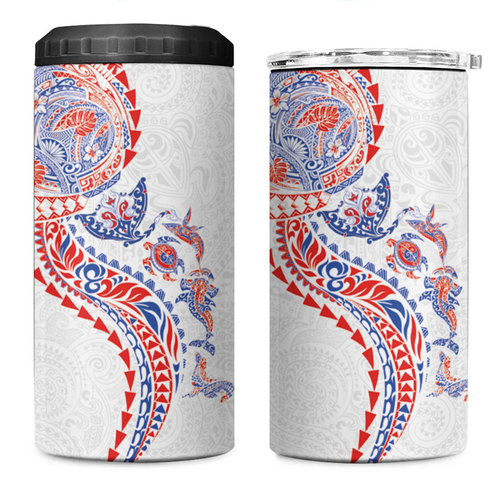 Hawaiian Kakau Tribal Sea Animals Tattoos 4 in 1 Can Cooler Tumbler Hawaii Flag Color Inspired