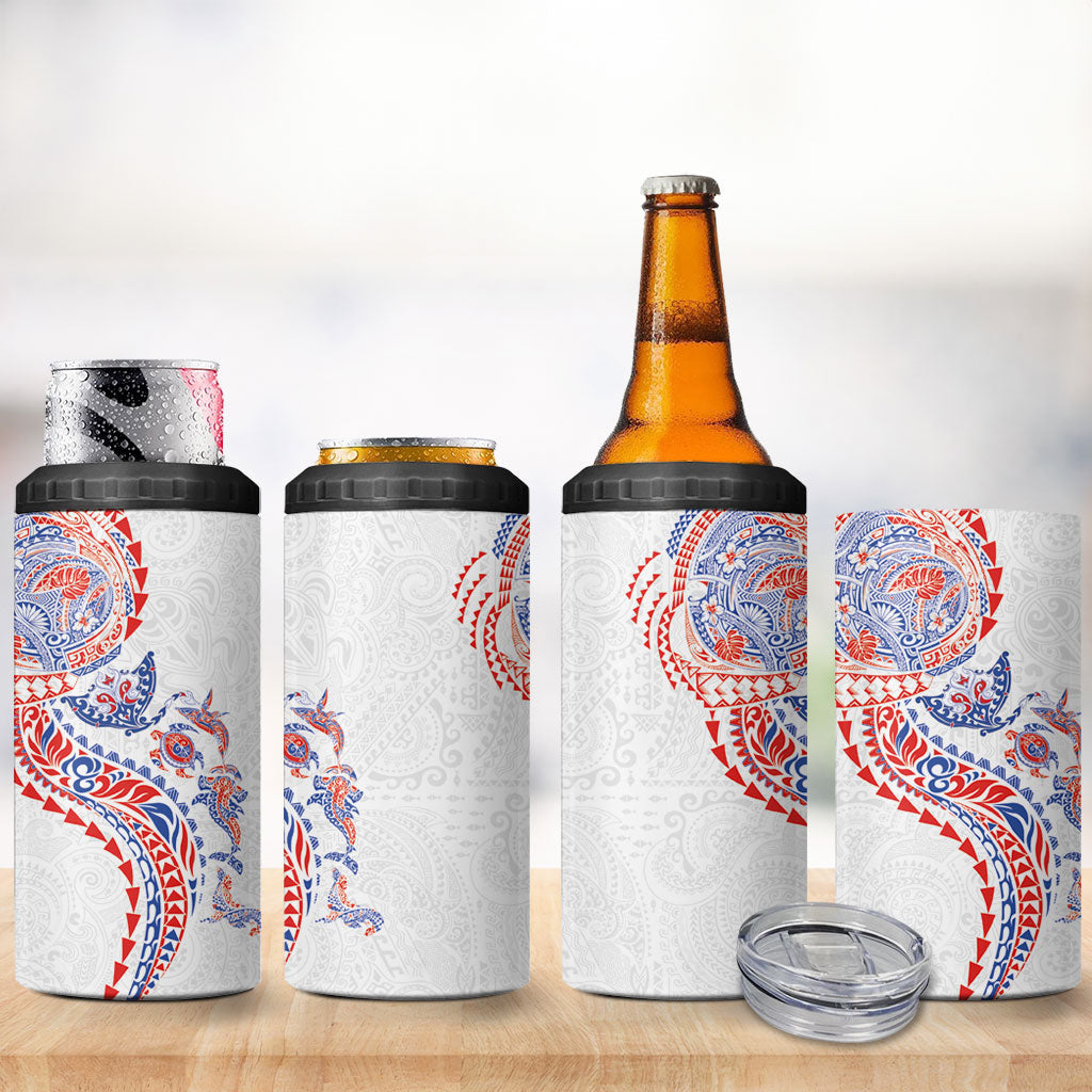 Hawaiian Kakau Tribal Sea Animals Tattoos 4 in 1 Can Cooler Tumbler Hawaii Flag Color Inspired LT03 - Polynesian Pride