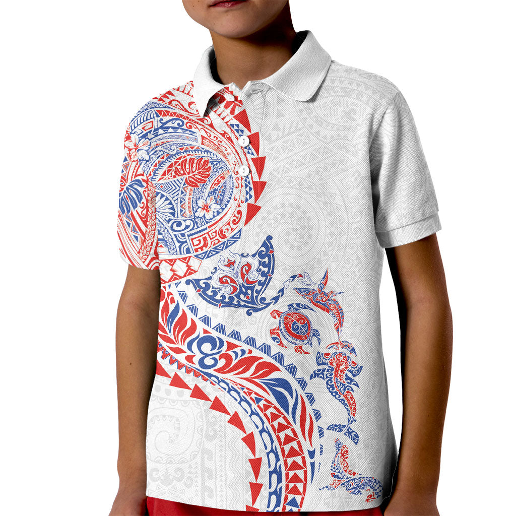 Hawaiian Kakau Tribal Sea Animals Tattoos Kid Polo Shirt Hawaii Flag Color Inspired