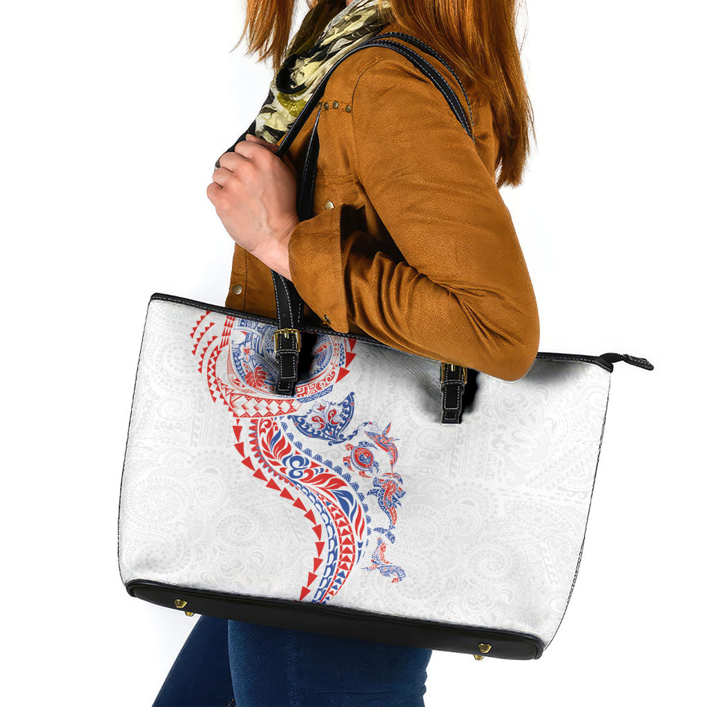 Hawaiian Kakau Tribal Sea Animals Tattoos Leather Tote Bag Hawaii Flag Color Inspired