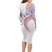 Hawaiian Kakau Tribal Sea Animals Tattoos Long Sleeve Bodycon Dress Hawaii Flag Color Inspired LT03 - Polynesian Pride